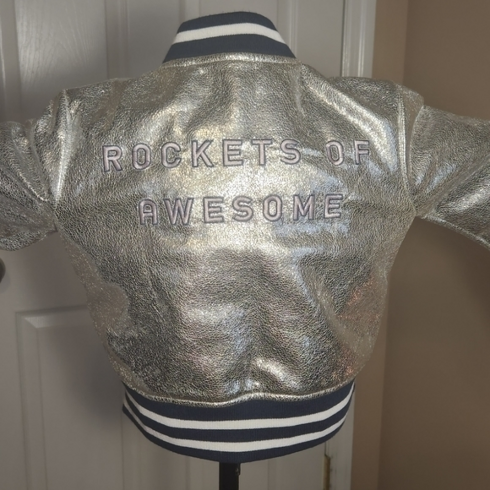 Rockets Of Awesome Mini Bomber Size 3 3T/XS Silver Shiny Cuffed Zipper Closure